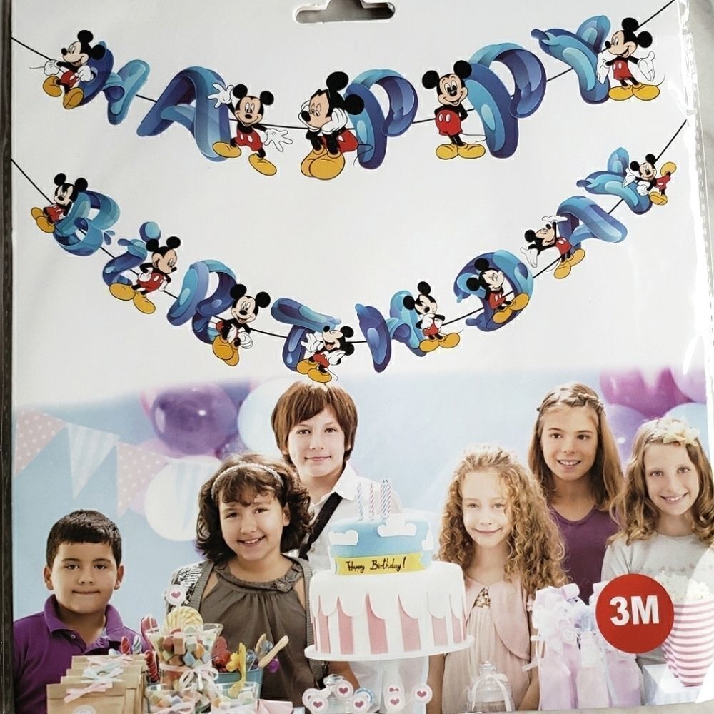 Mickey Mouse Happy Birthday Kids Party Banner Blue Colorful NWT
